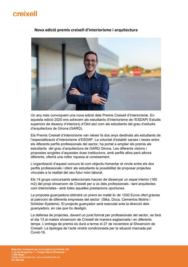 Concurs d'interiorisme i arquitectura Creixell 2020